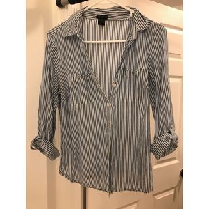 Ann Taylor white and blue striped button down